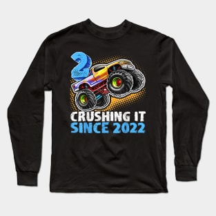 Monster Truck 2 Year Old Boys 2nd Birthday Party Born 2022 Long Sleeve T-Shirt